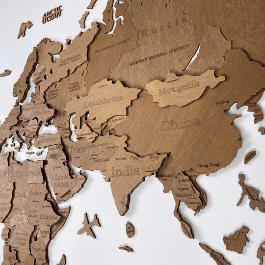 3D WOODEN WORLD MAP "VENGE COLOR" - WoodLeo