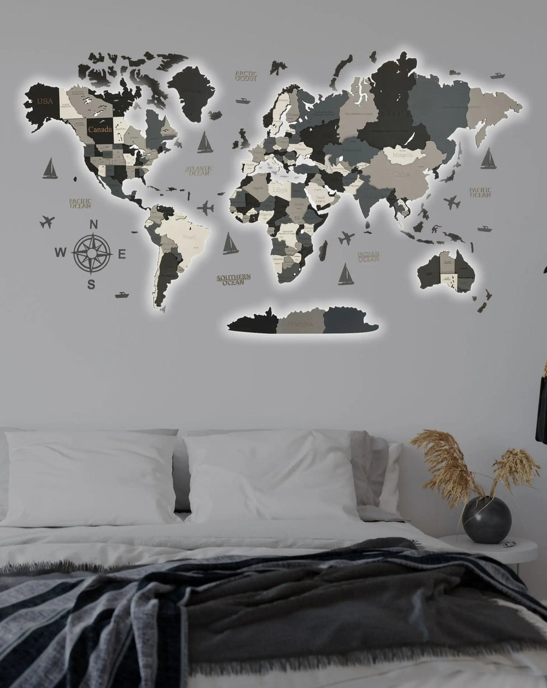 3D LED WOODEN WORLD MAP “NIGHT” - WoodLeo