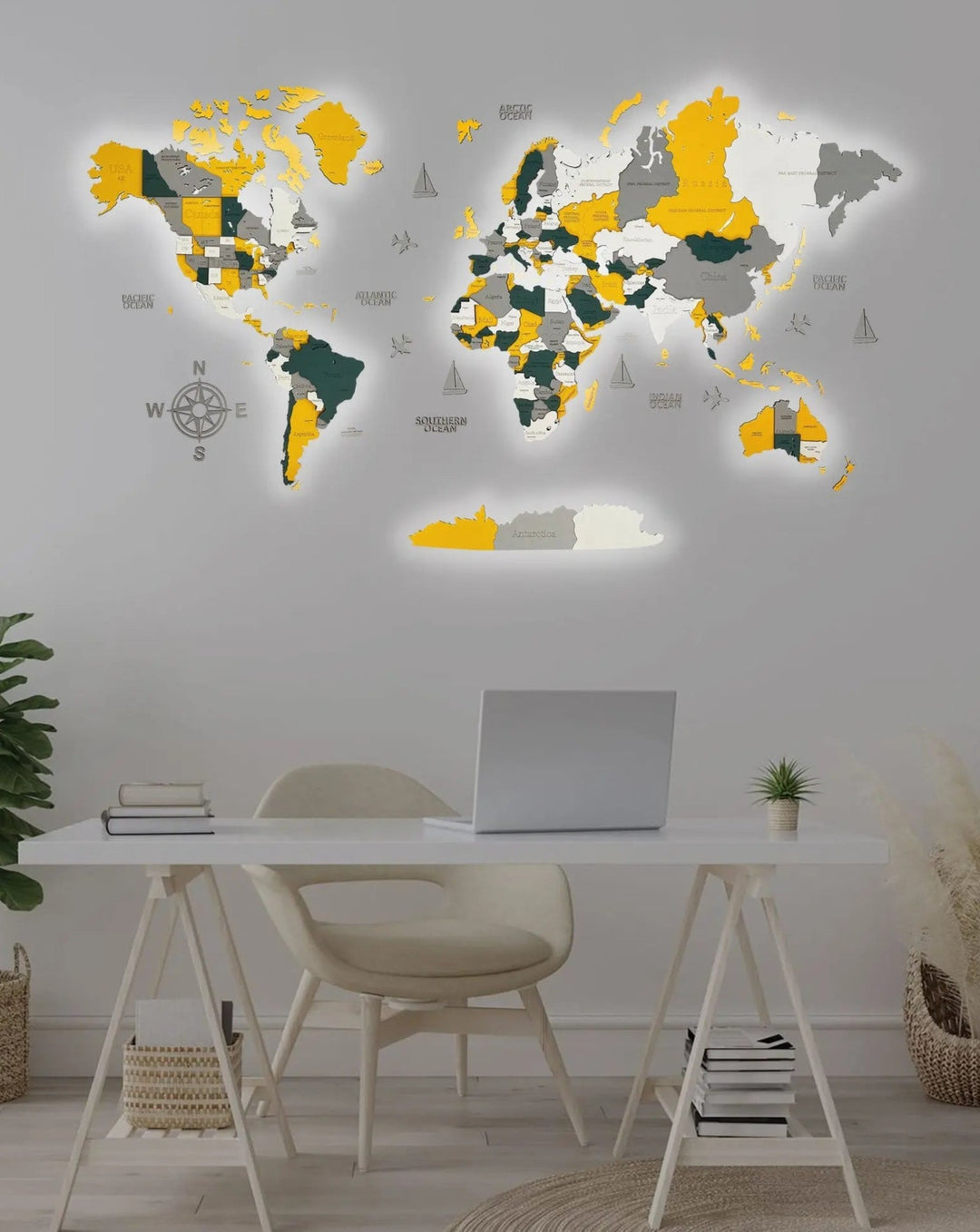 3D LED WOODEN WORLD MAP “SUN” - WoodLeo