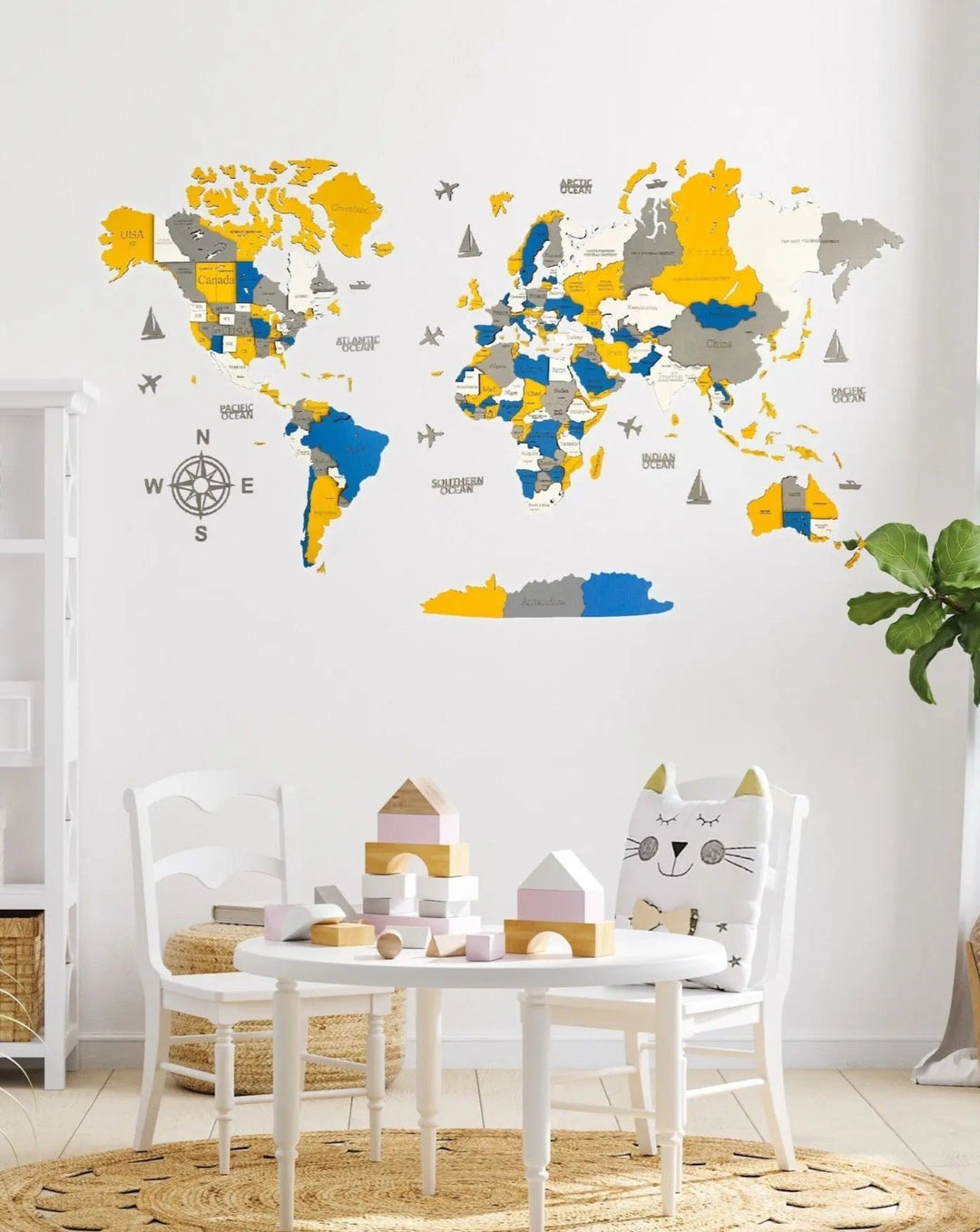 3D WOODEN WALL MAP COLOR “BRAVE” - WoodLeo