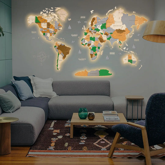3D LED WOODEN WORLD MAP “OASIS” - WoodLeo