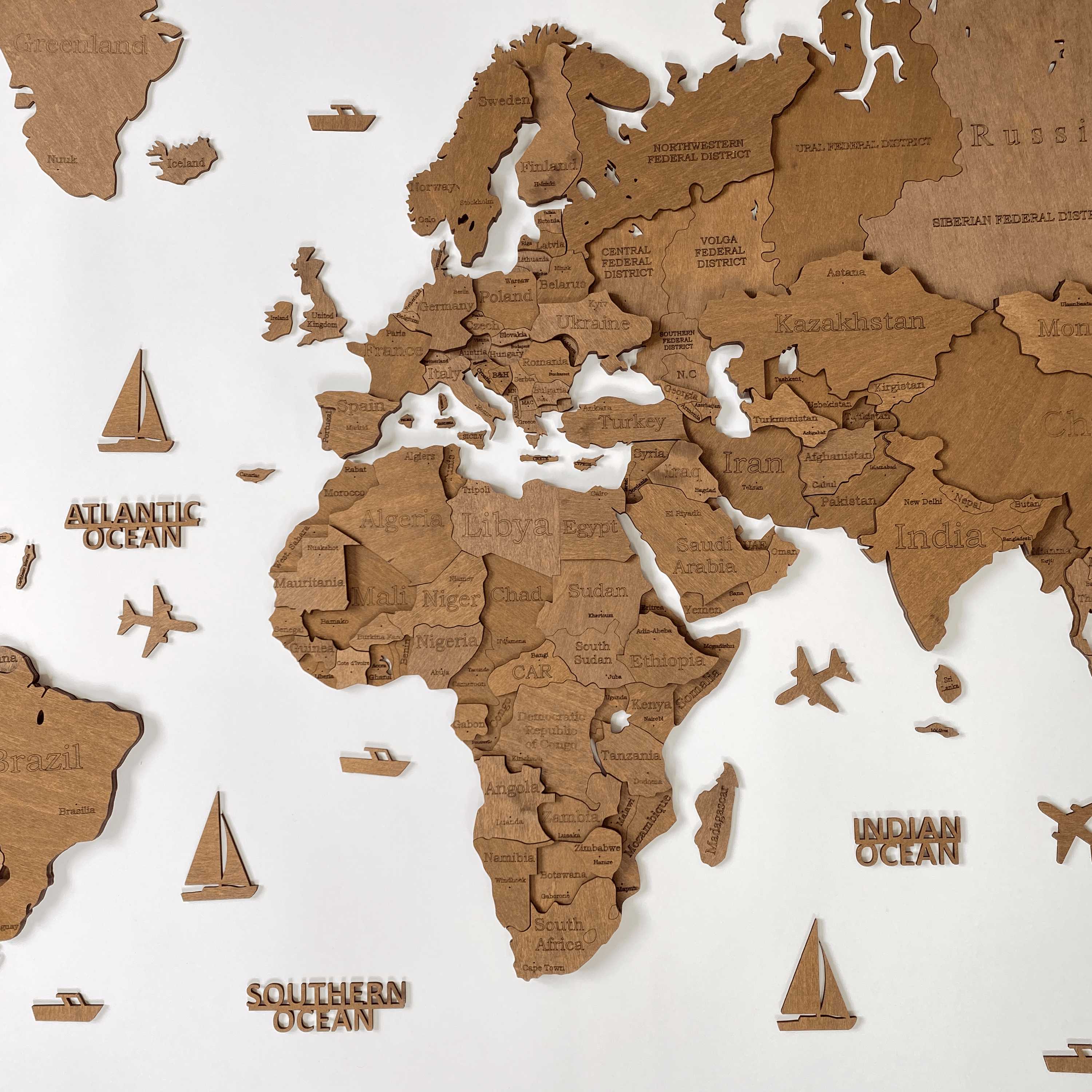 3D WOODEN WORLD MAP 