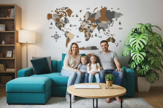 3D WOODEN WORLD WALL MAP "SKY" WoodLeo