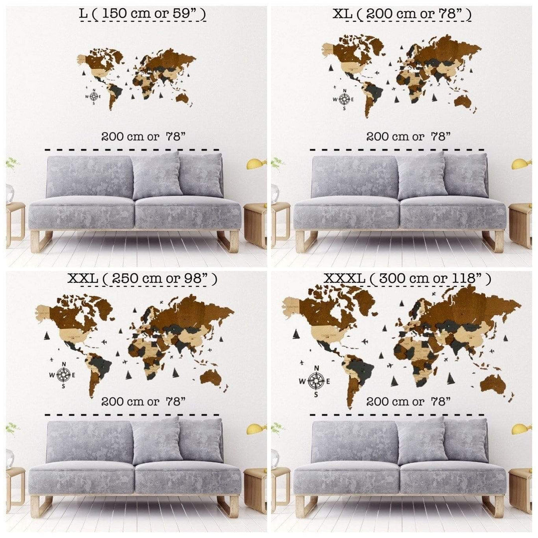 3D LED WOODEN WORLD MAP IN BROWN COLORS - WoodLeo