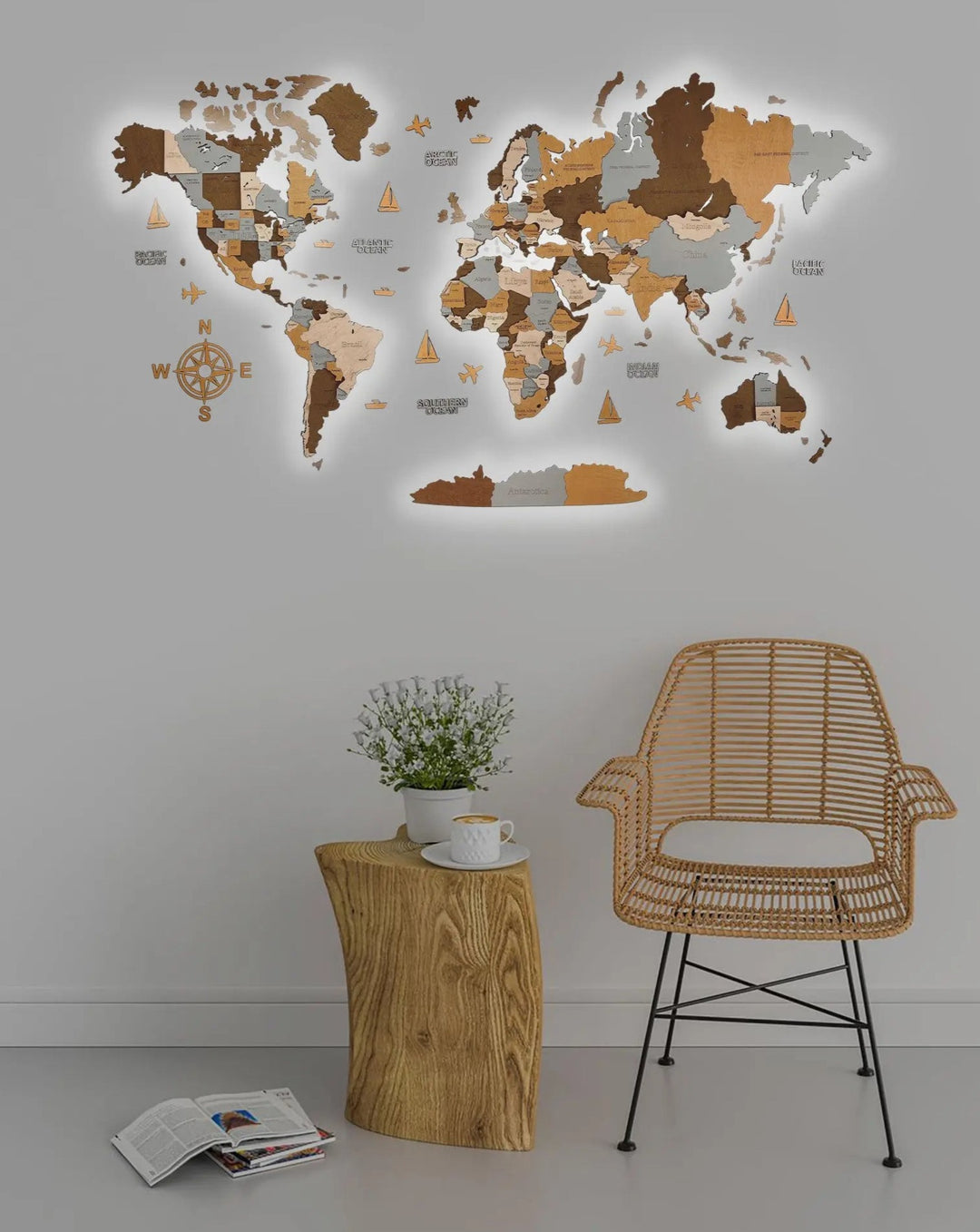 Mapamundi de madera 3D Terra L