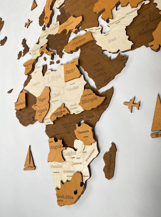 3D WOODEN WALL MAP IN BROWN COLORS - WoodLeo