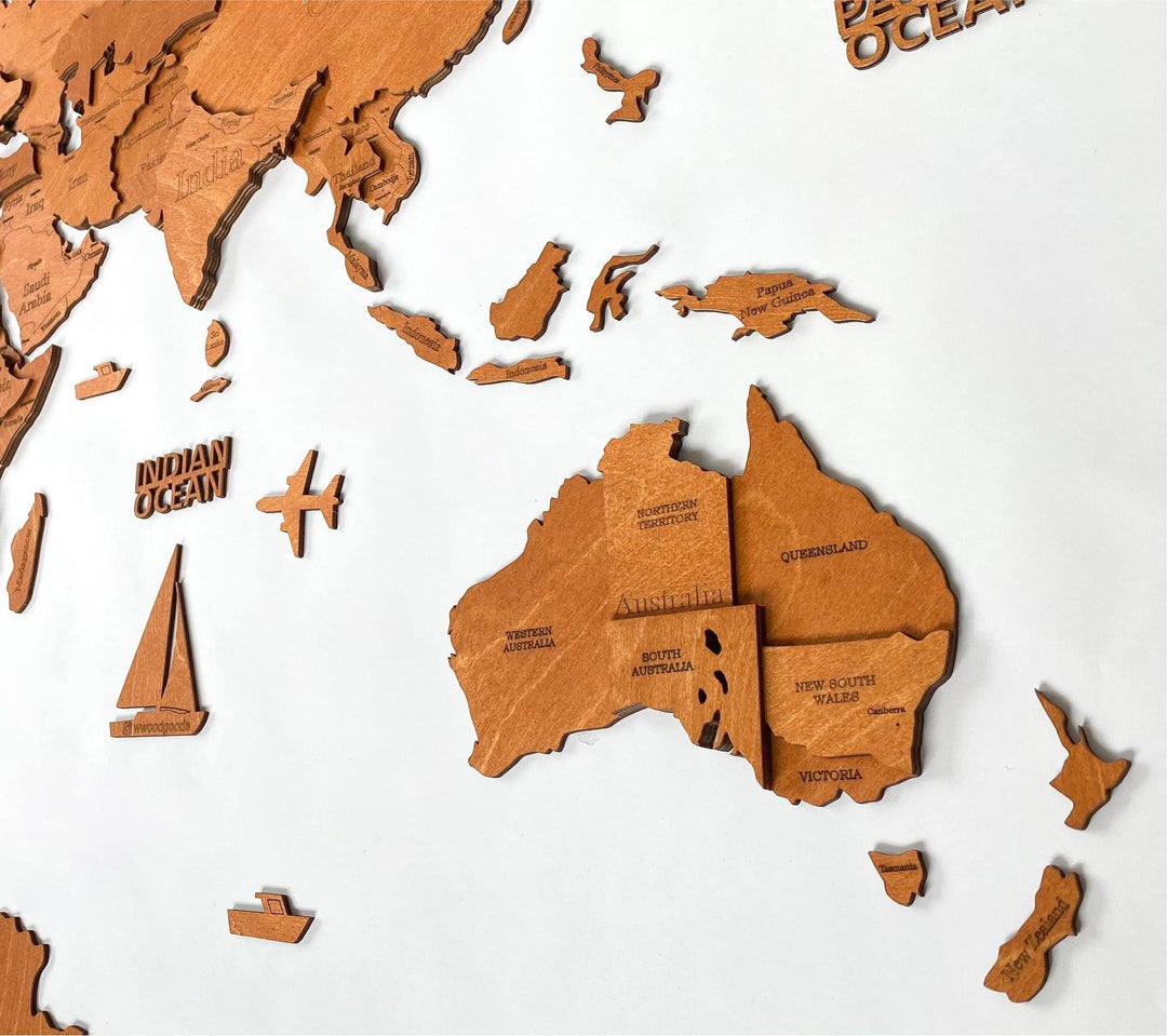 3D WOODEN WORLD MAP "OAK" - WoodLeo