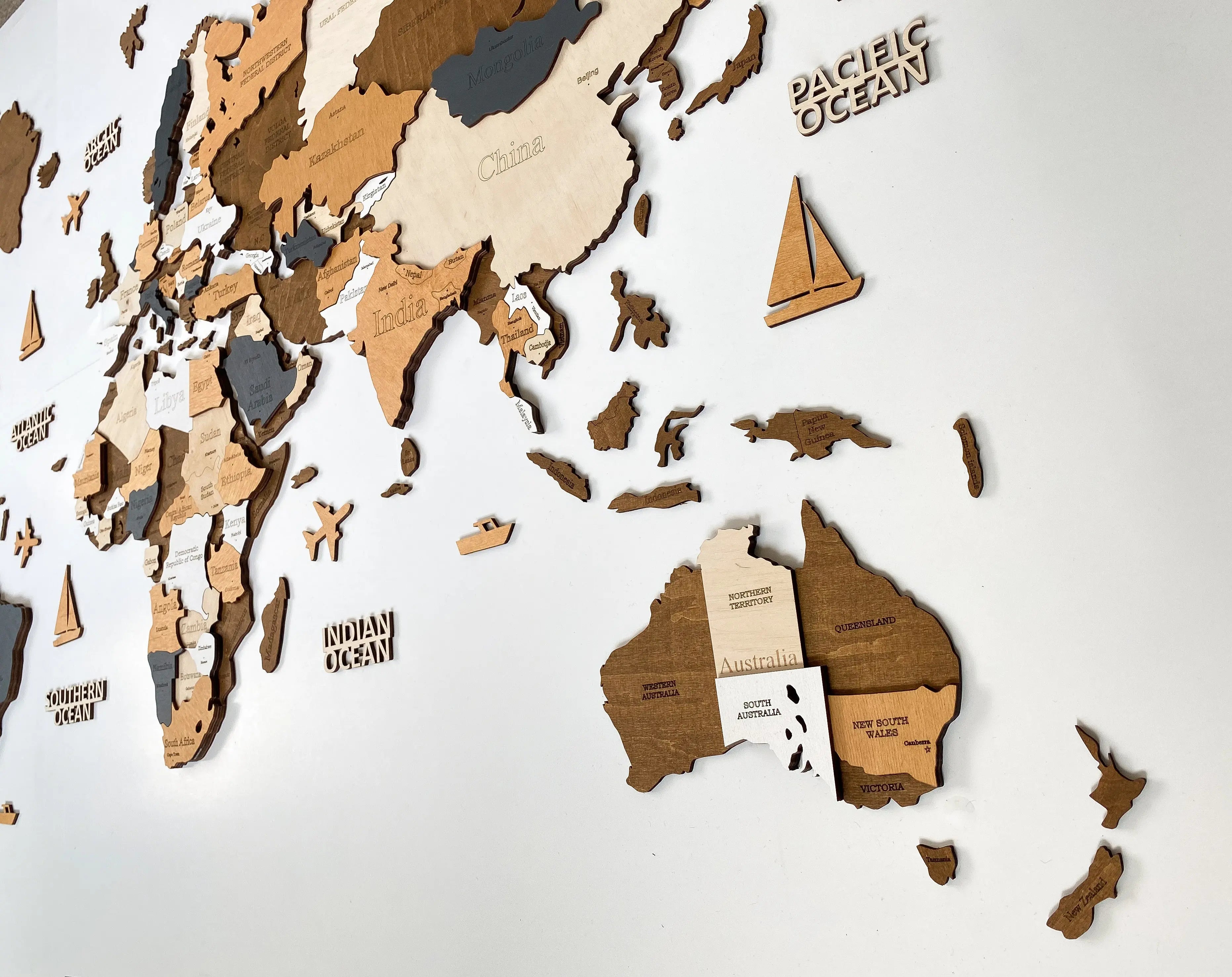 2D Wooden World Map Espresso - Wooden Art Studio