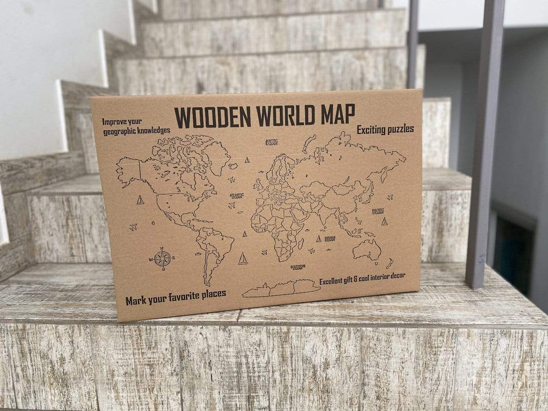 3D WOODEN WORLD WALL MAP "SKY" - WoodLeo