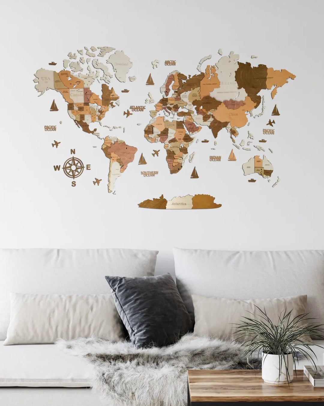 3D Wooden World Map, Multilayered Travel Map with States and Capitals, Wall  Map