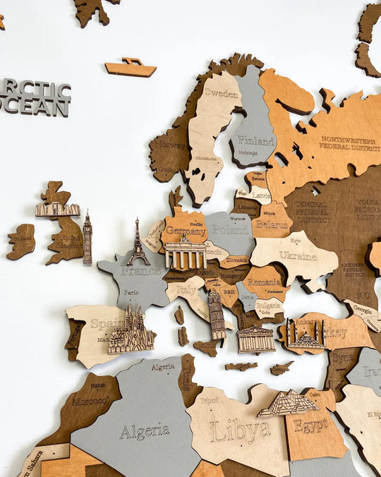 3D WOODEN WORLD WALL MAP “SAHARA” - WoodLeo